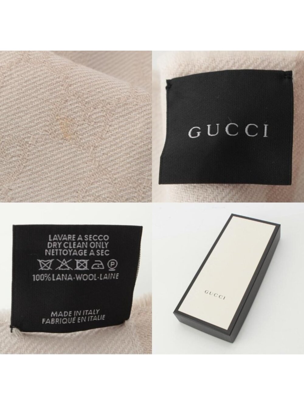 Gucci Wool GG Scarf Fringe Large Shawl Beige - Picture 10 of 10